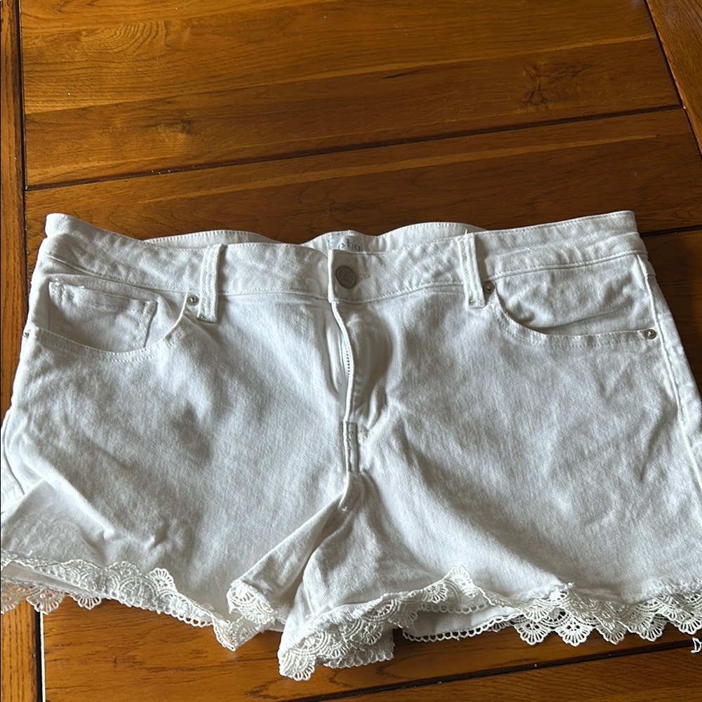 White Denim Shorts with Lace Trim